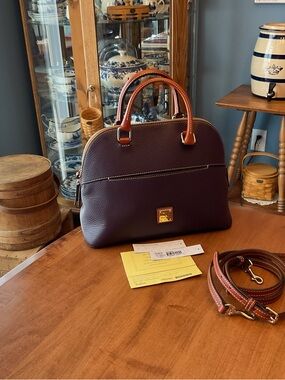 Dooney & Bourke Plum Wine Pebble Leather Carter Satchel